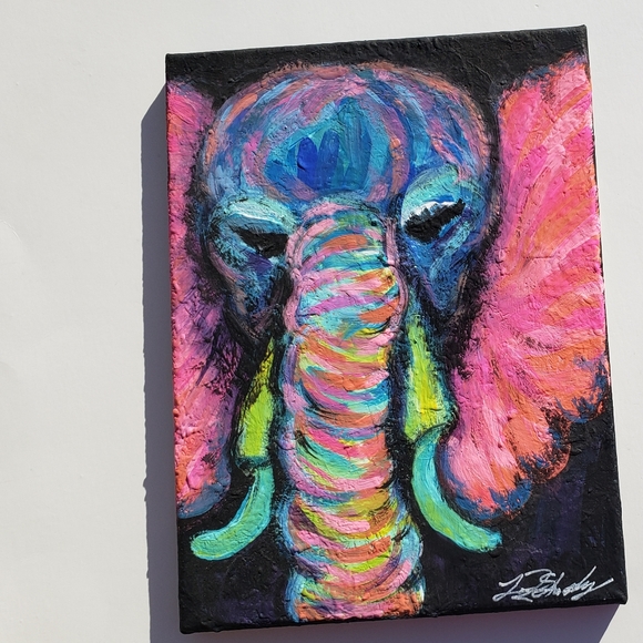 NSALE! Rainbow Elephant Canvas Painting Original - Picture 1 of 7